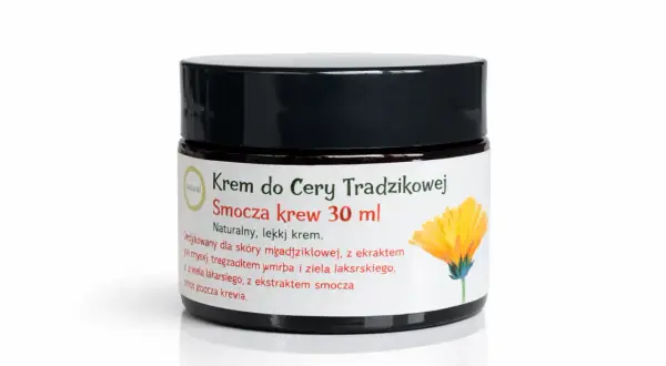 Słoiczek kremu "Smocza krew" z nagietkiem, do cery trądzikowej.