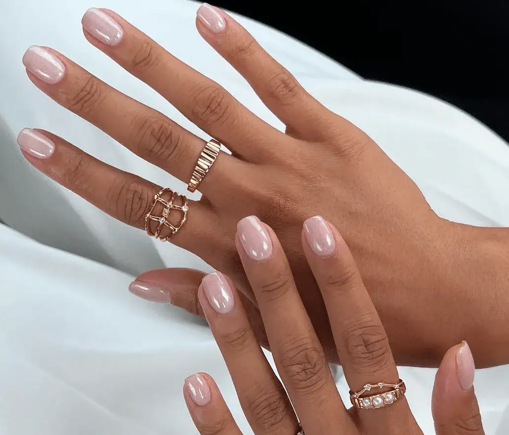 micro french nails, lip gloss nails, glazed donut nails